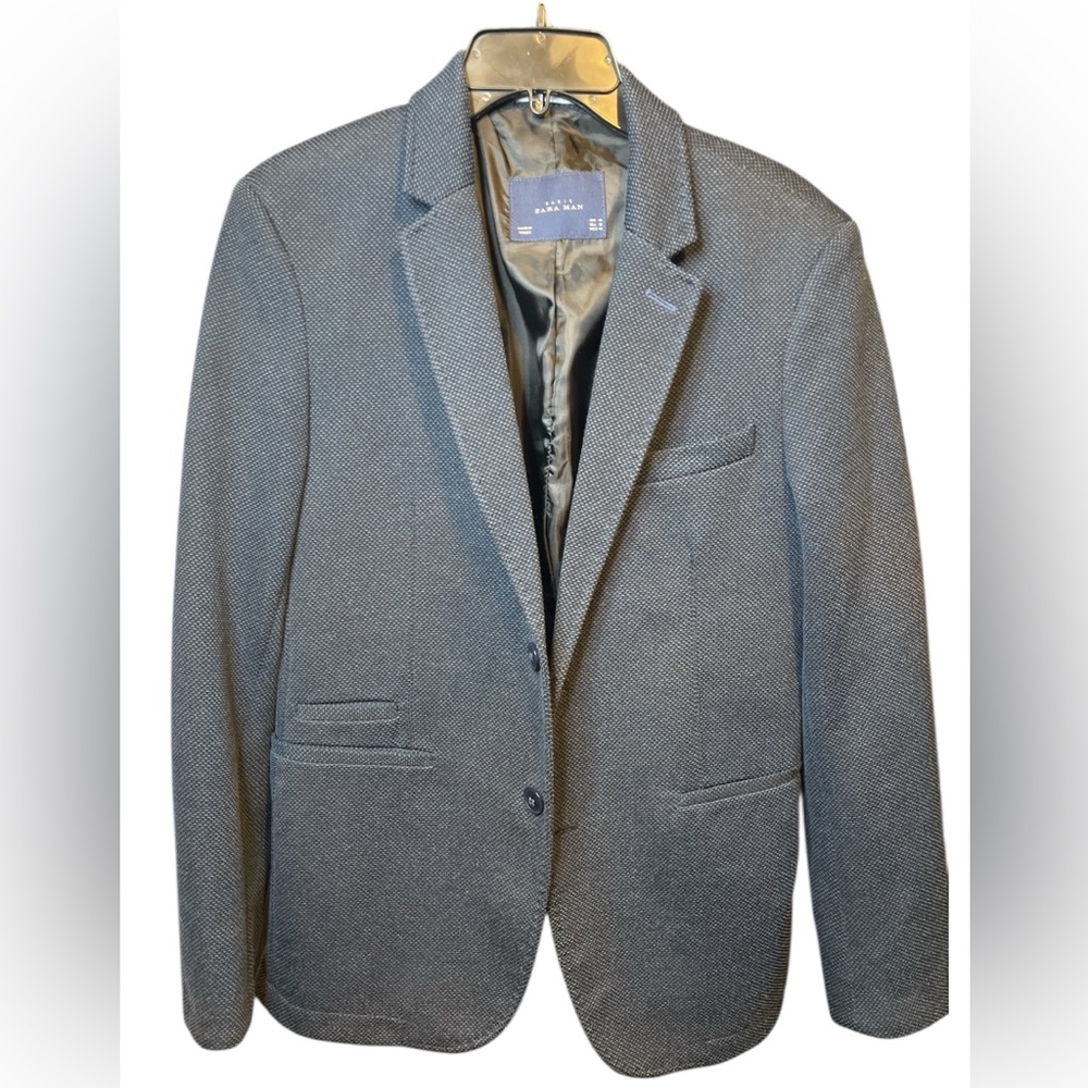 Zara Man Basic Blazer Jacket Navy Textured Size 38 - image 1